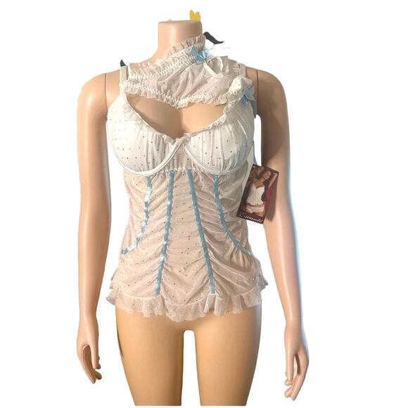 Escante Other - Escante Lover’s Lane Women’s Lingerie Sequin Cami Set Blue Ribbon Size 1x White